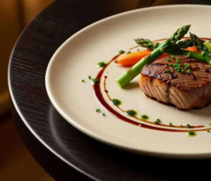 Plat signature contemporain élégantement dressé